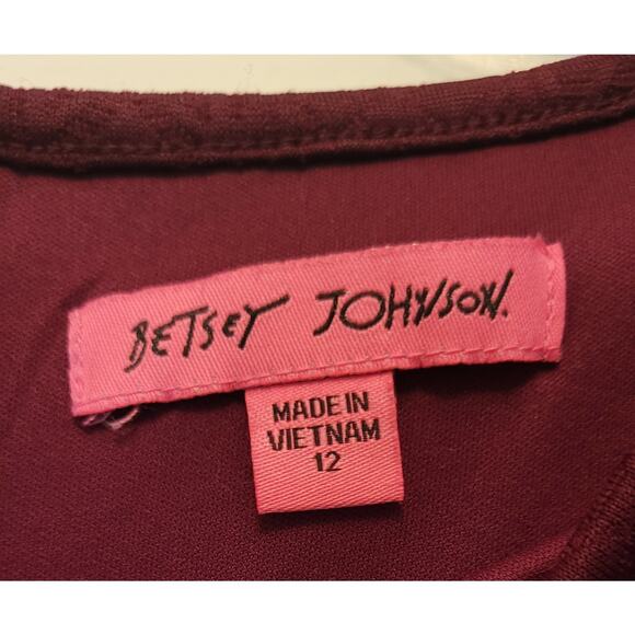 Betsey Johnson Long Sleeve Round Neck Dress Size 12 Burgundy NWT 80s - Picture 6 of 16
